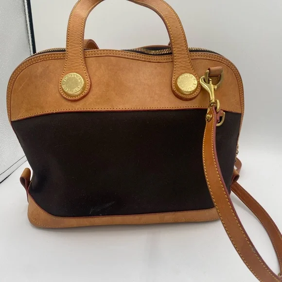 Dooney & Bourke Tan and Black Satchel - Picture 1 of 12